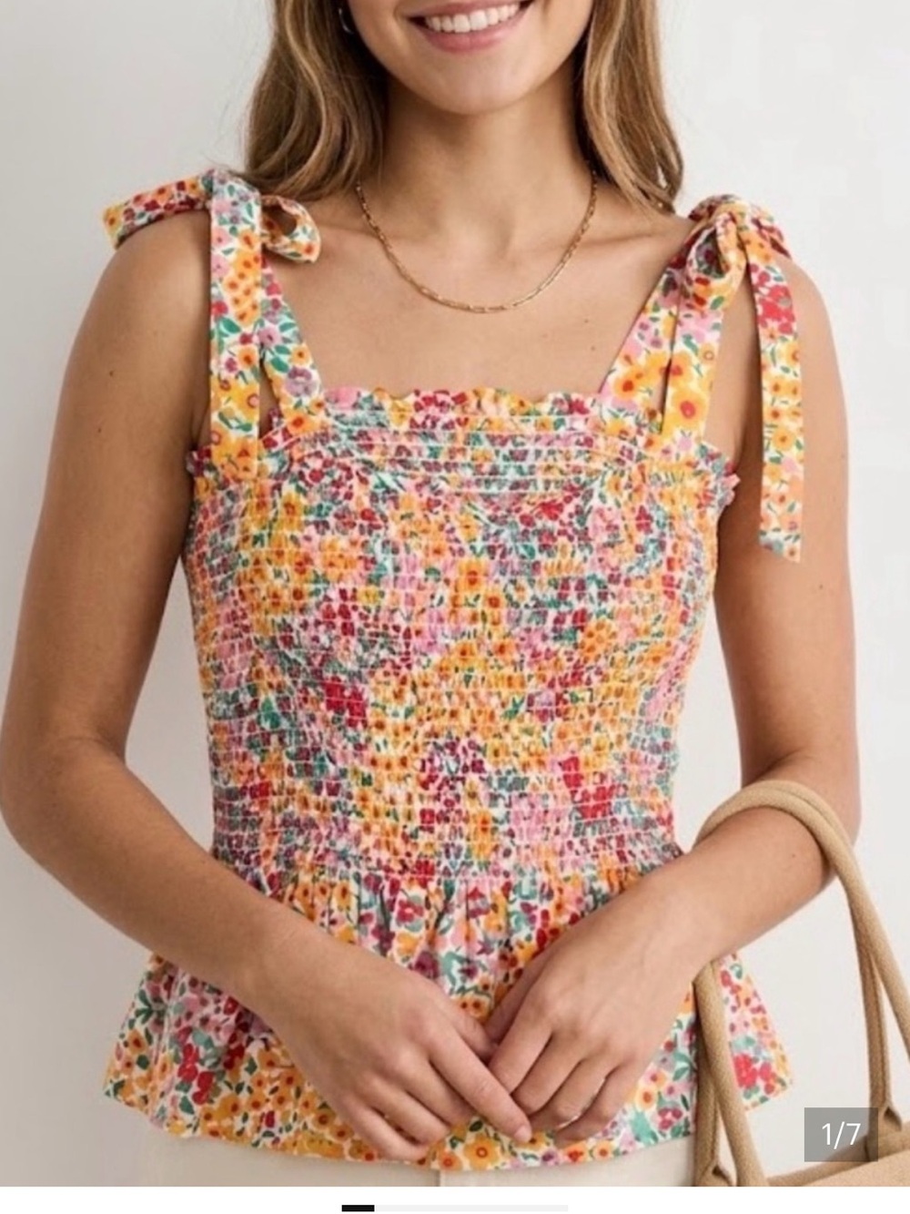 J. Crew Yellow Floral Tie-Strap Smocked Camisole